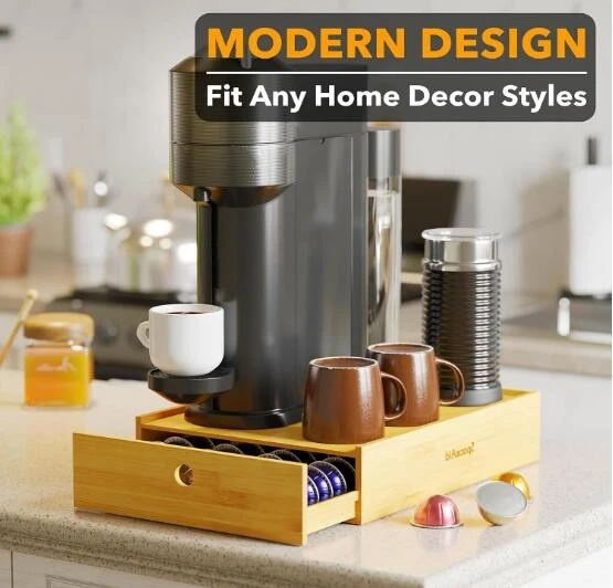 Compatible Bamboo Coffee Pods Drawer Storage Organizer